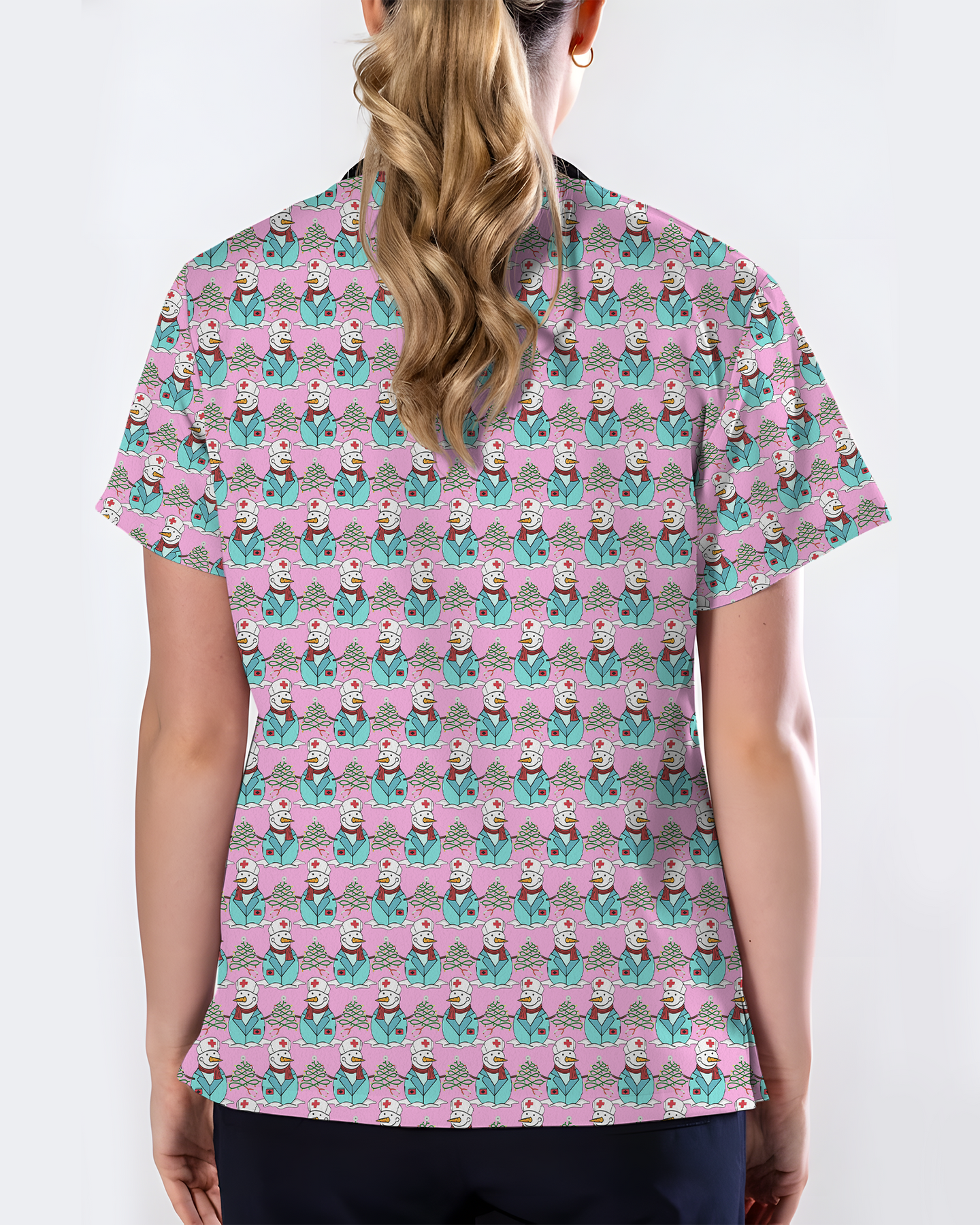 Cute Snowman Christmas Medical Nurse Scrub Top