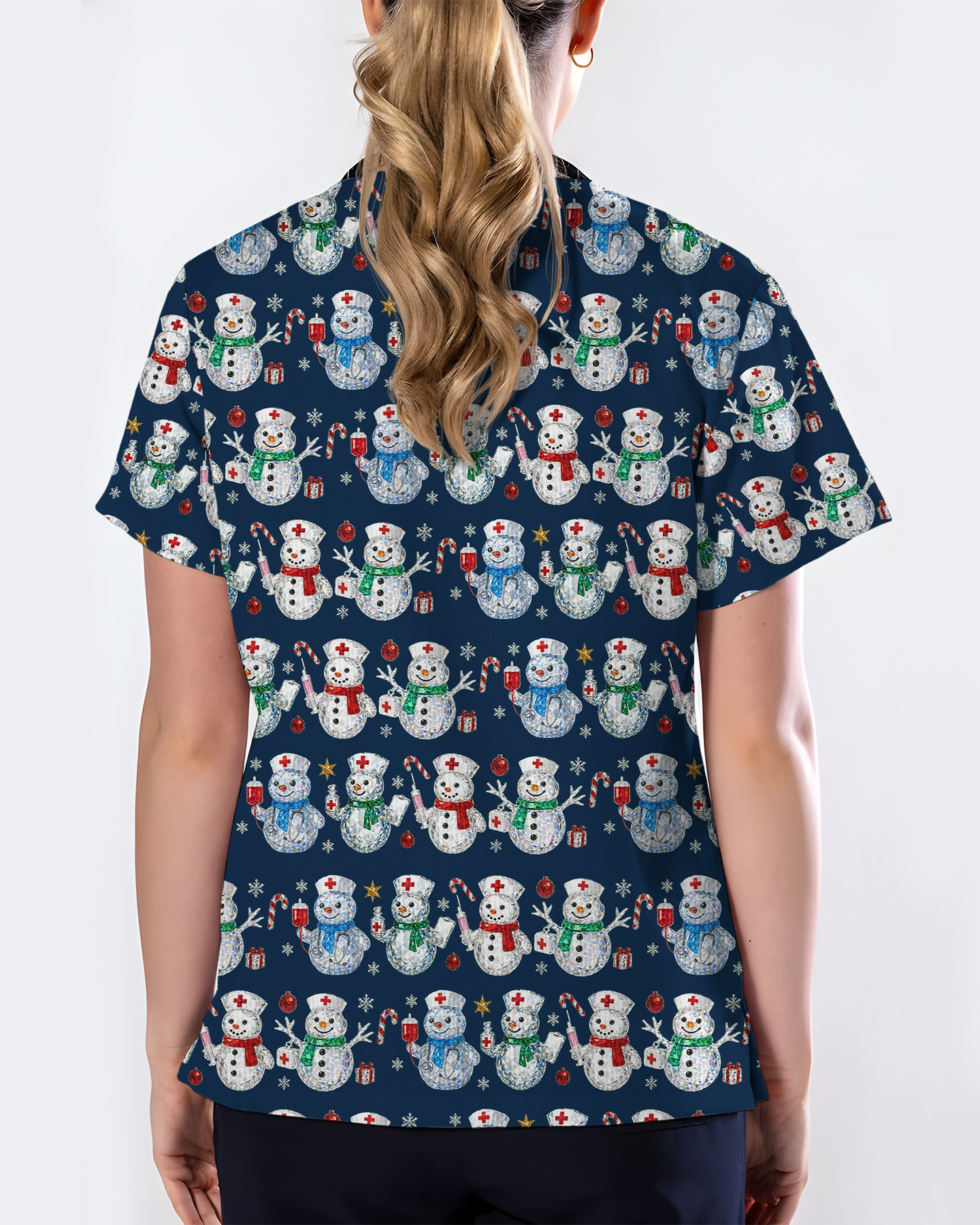 Funny Diamond Snowman Holiday Medical Scrub Top