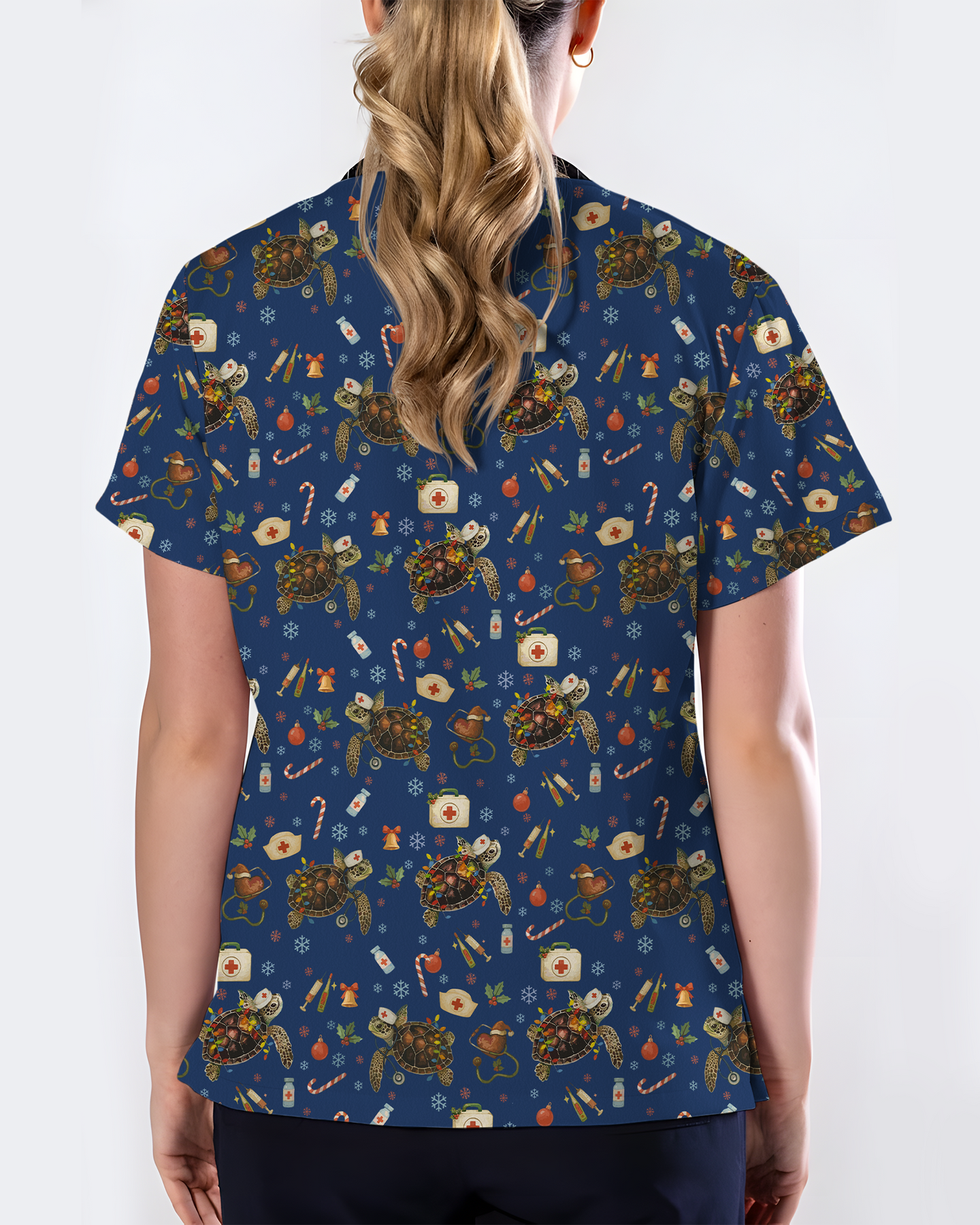 Cute Christmas Turtle Medical Scrub Top