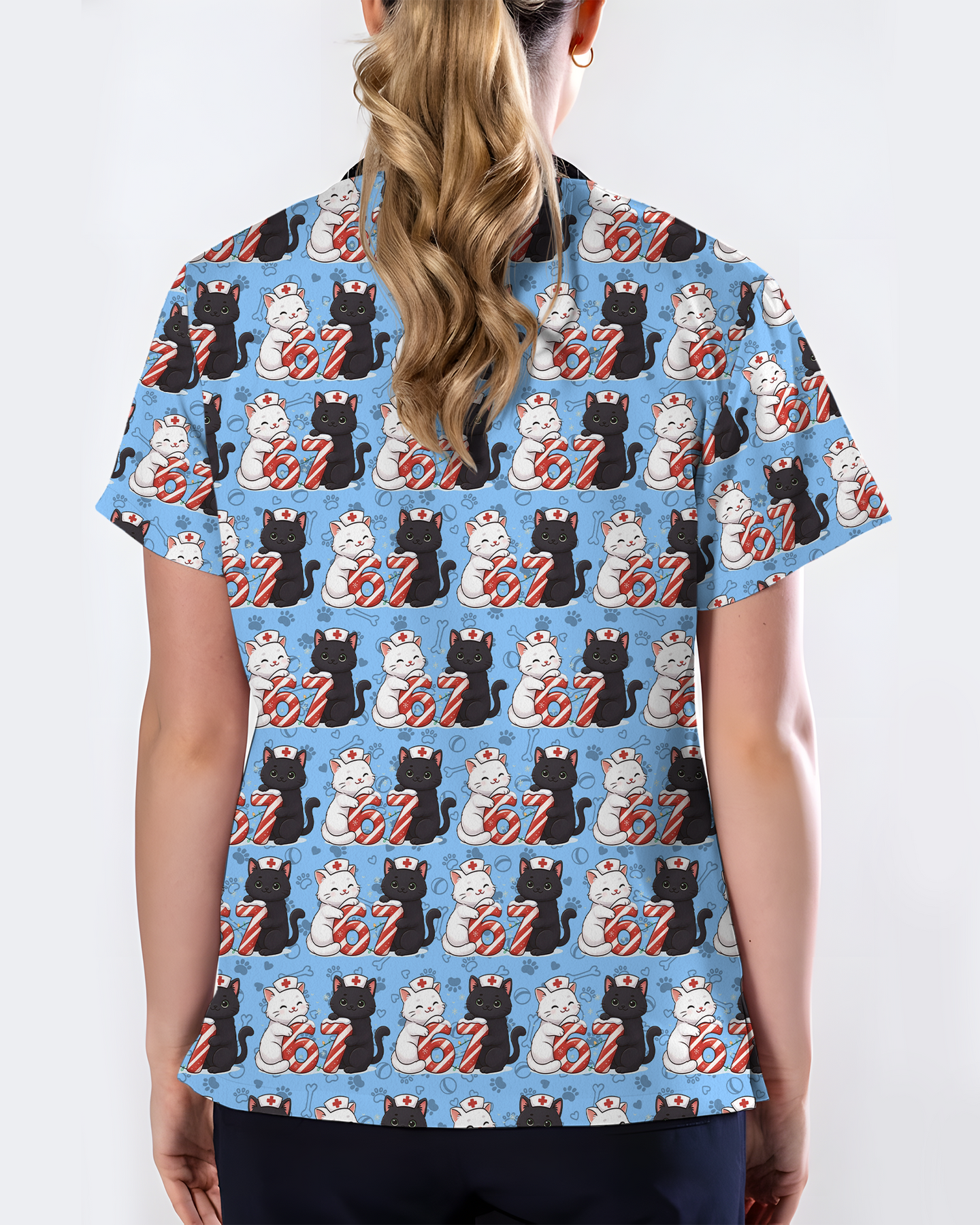 Merry Xmas Nurse Six Seven Cat Scrub Top