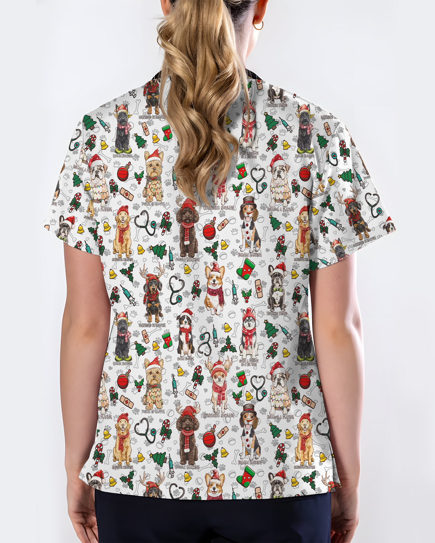 Cute Christmas Dog Breeds Medical Scrub Top