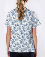 Blue Toile French Bulldog Scrub Top