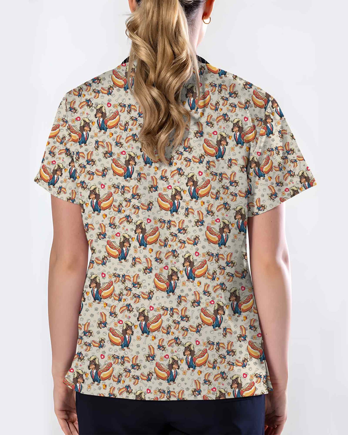 Funny Dachshund & Hot Dog Scrub Top