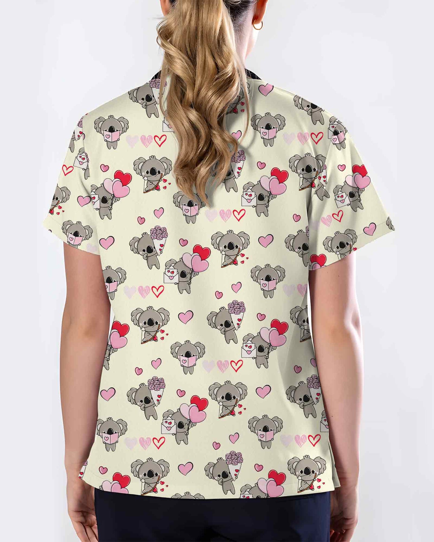 Cupid Koala Valentine Heart Medical Scrub Top