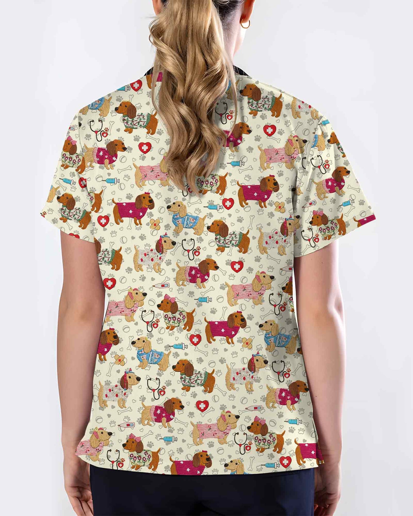 Cute Dachshund Veterinary Scrub Top