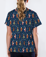 Cute Dachshund Christmas Medical Nurse Scrub Top
