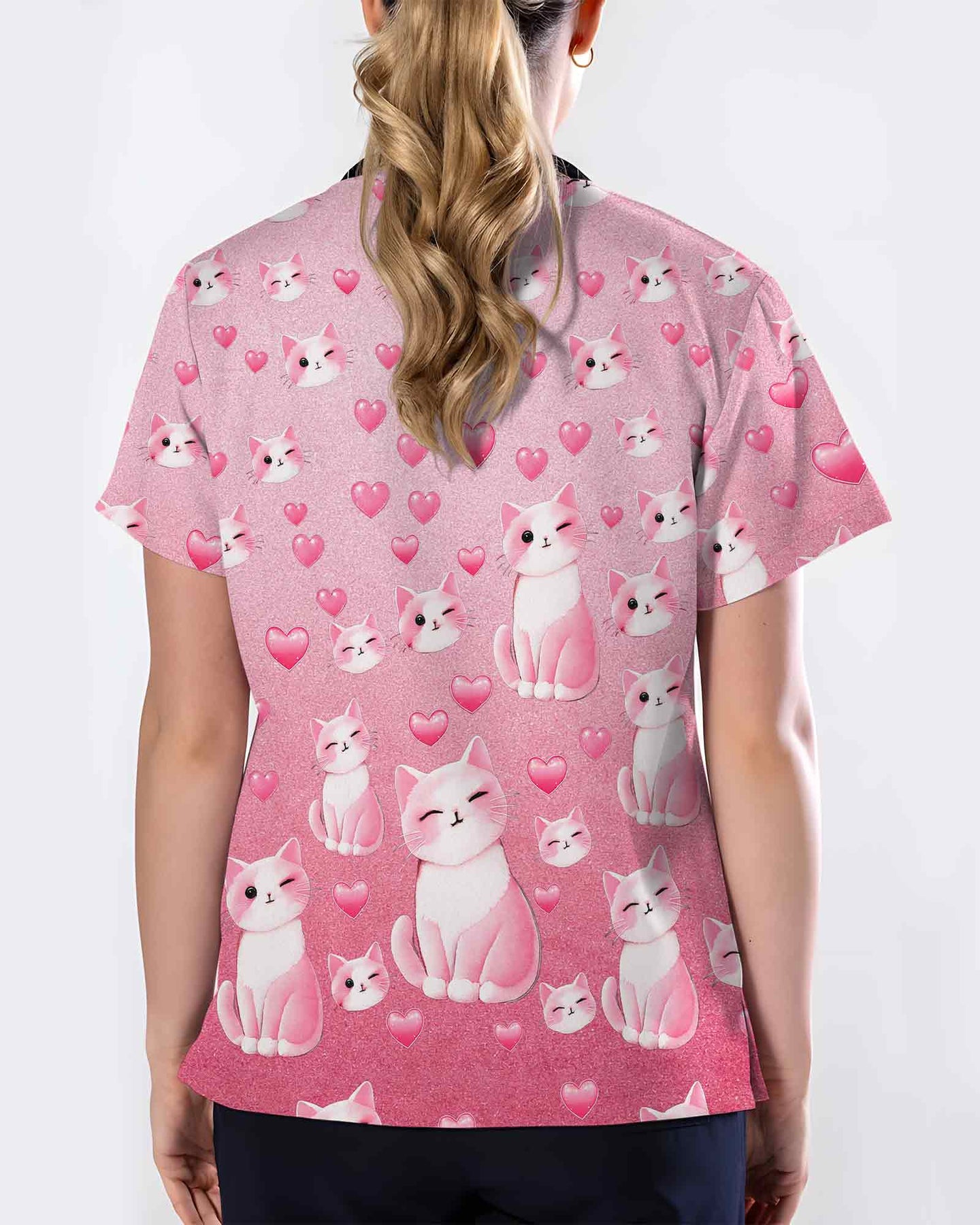 Cute Cats and Hearts Valentine Scrub Top