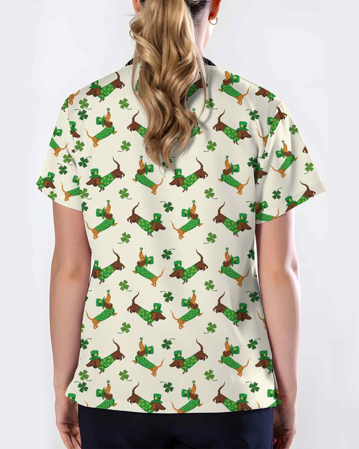 St. Patrick's Day Dachshund Dog Medical Scrub Top