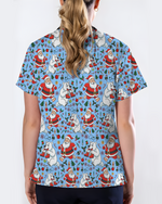 Santa and Polar Bear Christmas Holiday Nursing Scrub Top