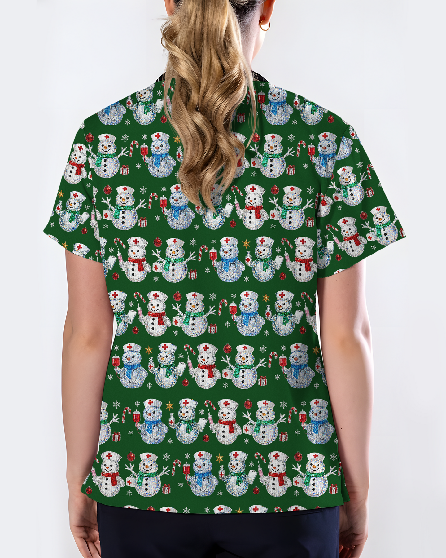 Funny Diamond Snowman Holiday Medical Scrub Top