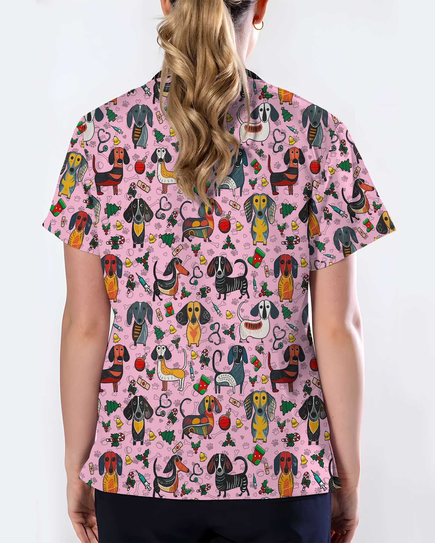 Dachshund Christmas Holiday Nursing Scrub Top