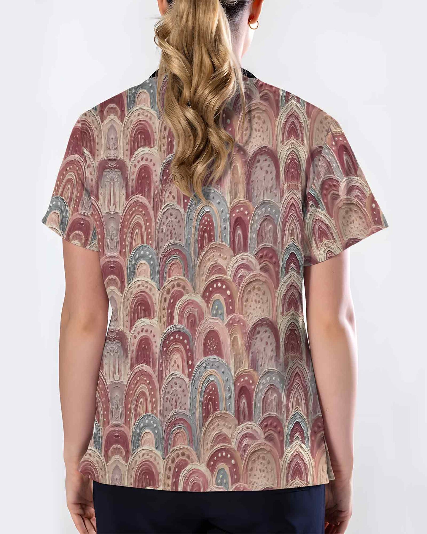 Earthy Pastel Boho Rainbow Nursing Scrub Top