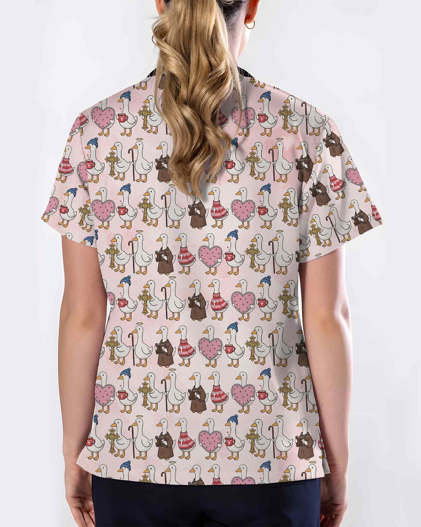 Pink Christian Goose Faith Valentine Medical Scrub Top