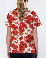Red Rose Jewelry & Butterfly Nurse Scrub Top