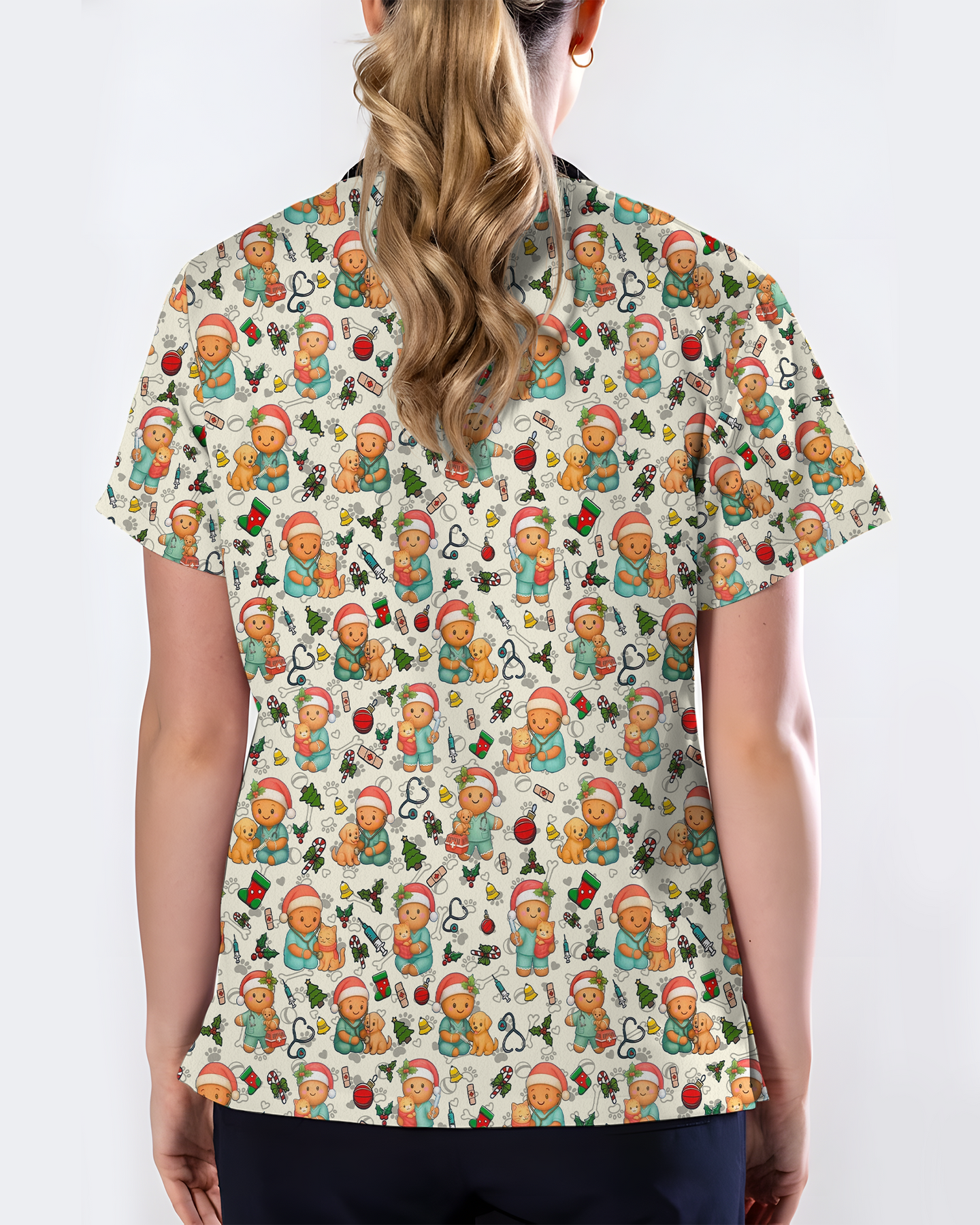 Cute Christmas Vet Tech Nursing Scrub Top
