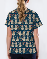 Cute Snowman Christmas Medical Nurse Scrub Top