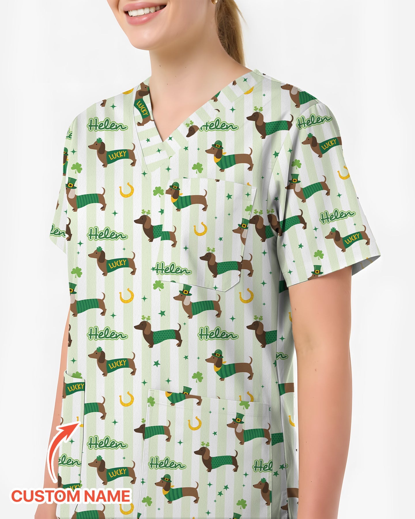 Lucky Dachshunds Patrick's Day Women Scrub Top