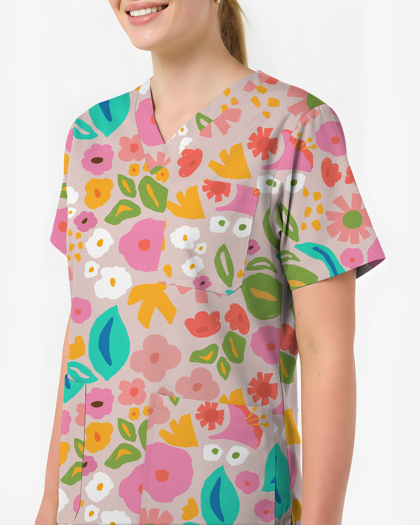 Abstract Garden Floral Harmony Women Scrub Top