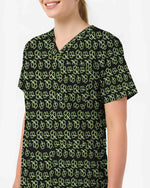 Black Neon Green Clover Medical Scrub Top