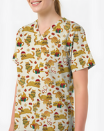 Cute Orange Cat Christmas Medical Nurse Scrub Top