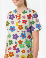 Charming Multi-Color Retro Bloom Healthcare Scrub Top