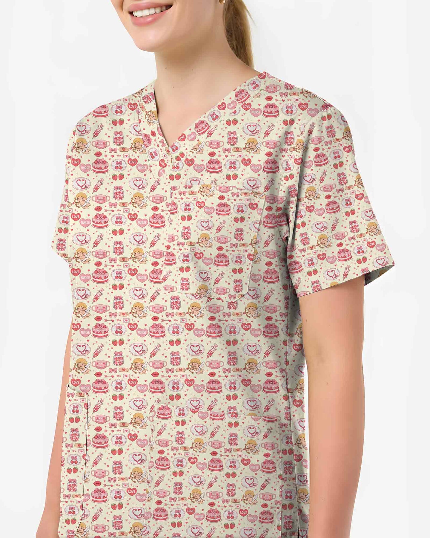Sweet Cupid Cake Berry Valentine Scrub Top