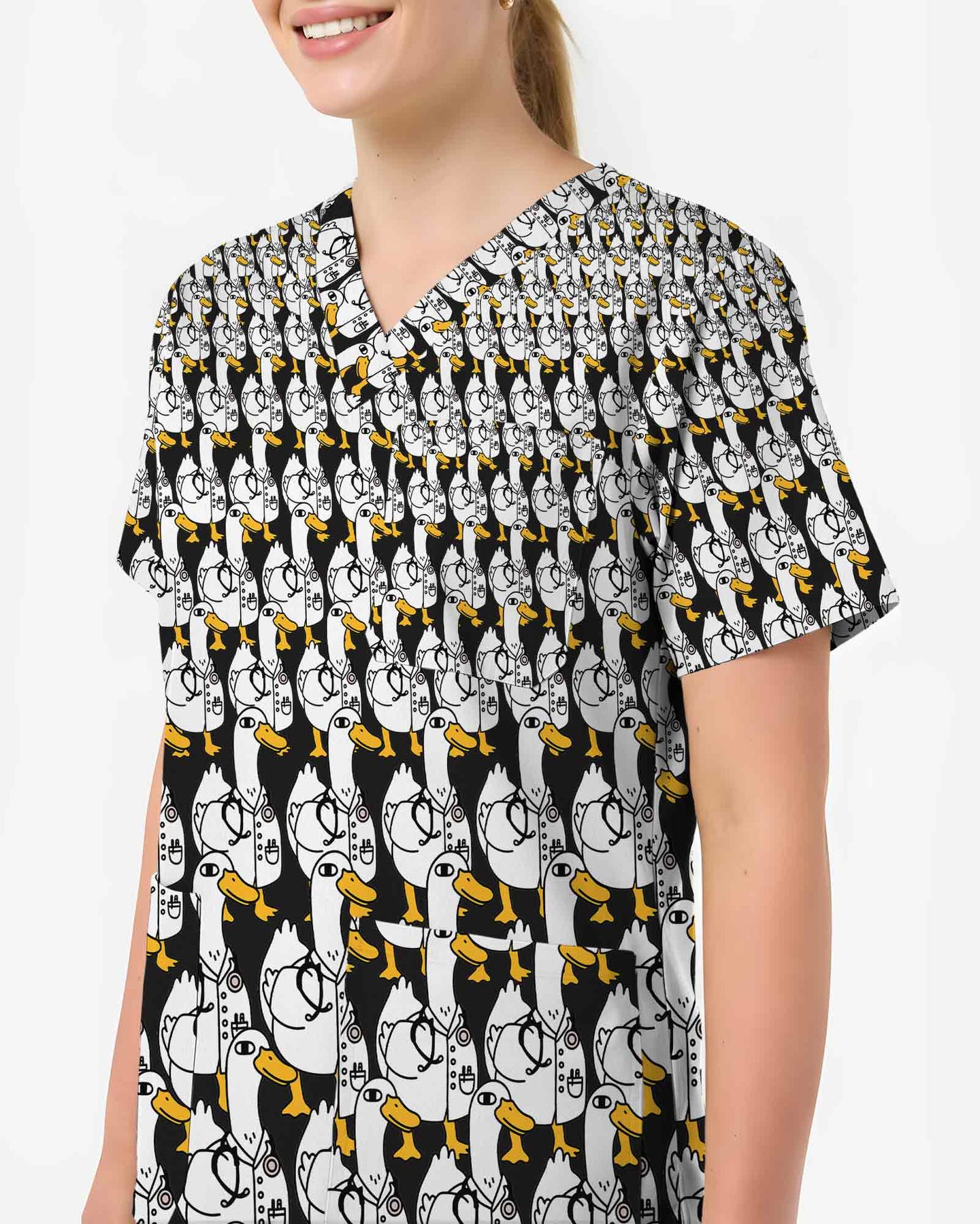 Cute Doctor Duck Cartoon Healthcare Scrub Top