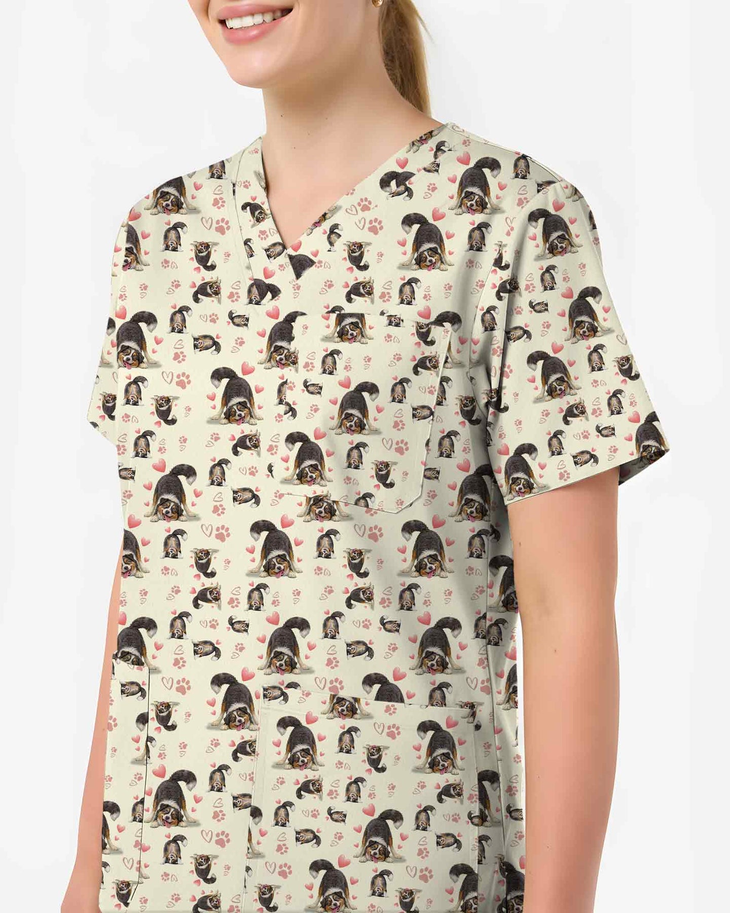 Charming Australian Shepherd Valentine Dog Scrub Top