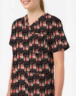 Cute Valentine Cat Heartbeat Scrub Top