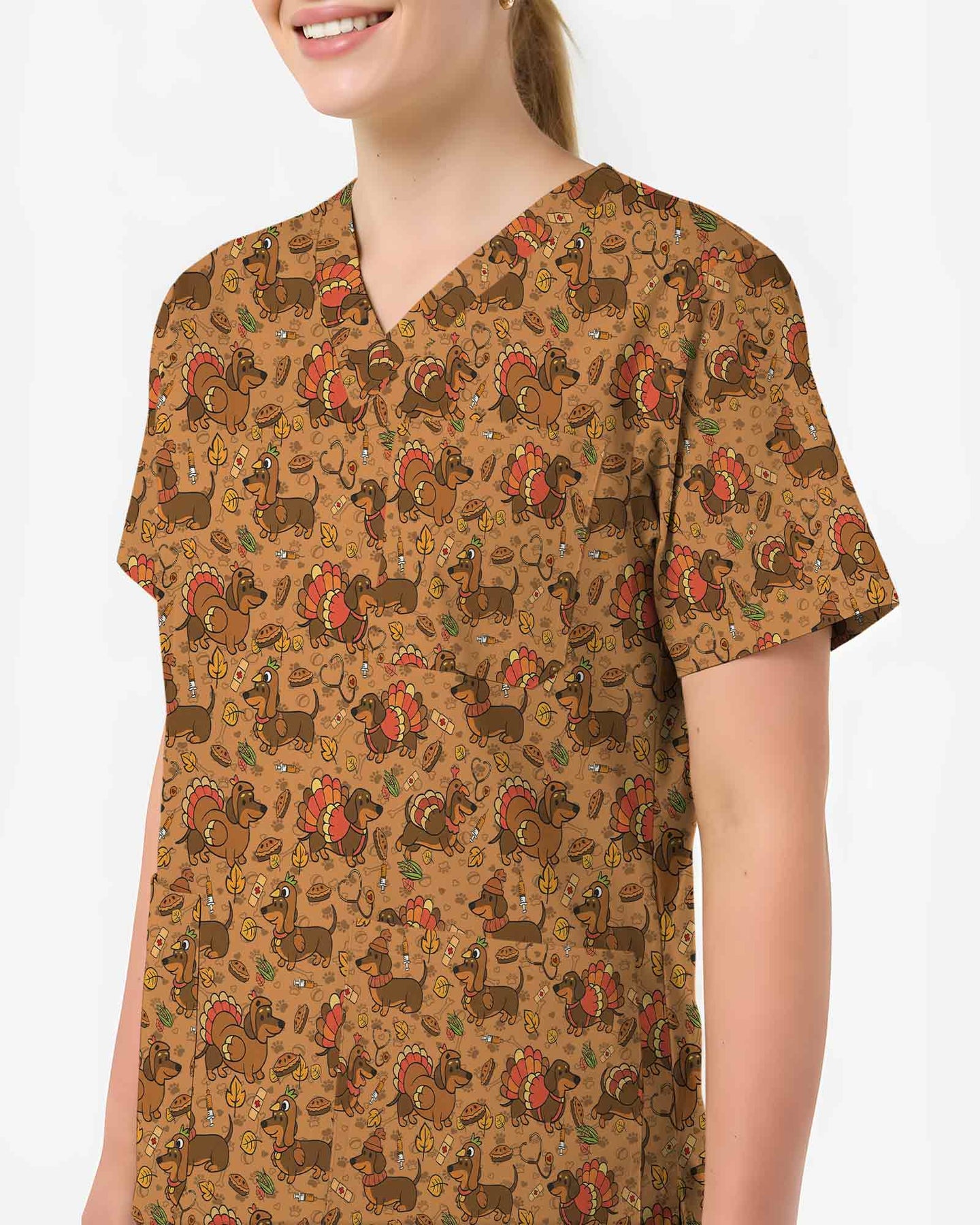 Funny Thanksgiving Dachshund Scrub Top
