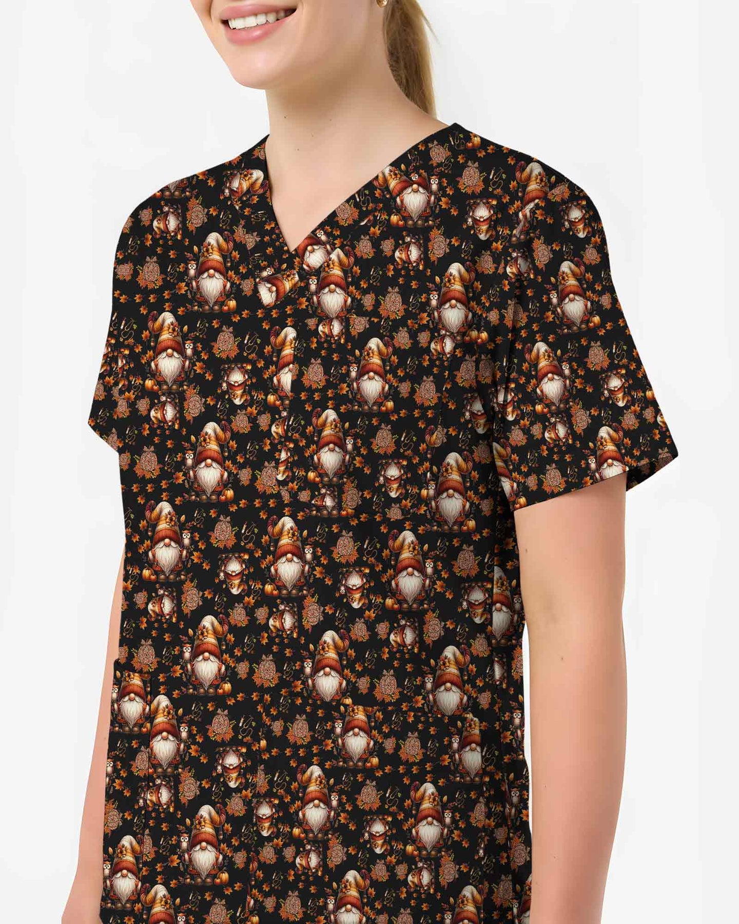 Fall Harvest Gnomes Scrub Top