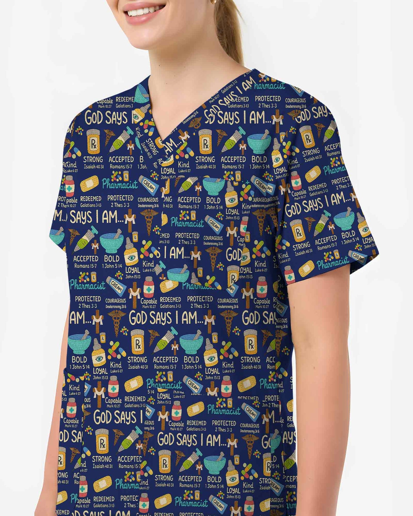 God Says I Am Pharmacist Scrub Top