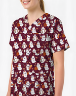 Spooky Cute Ghost Nurse Halloween Scrub Top