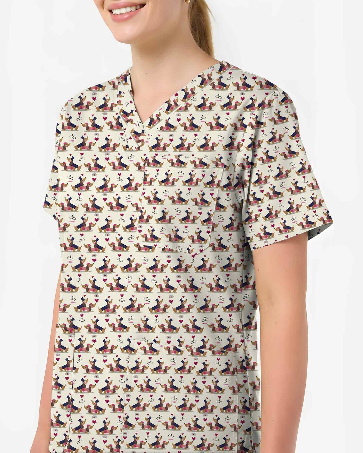 Cute Valentine Dachshund Scrub Top