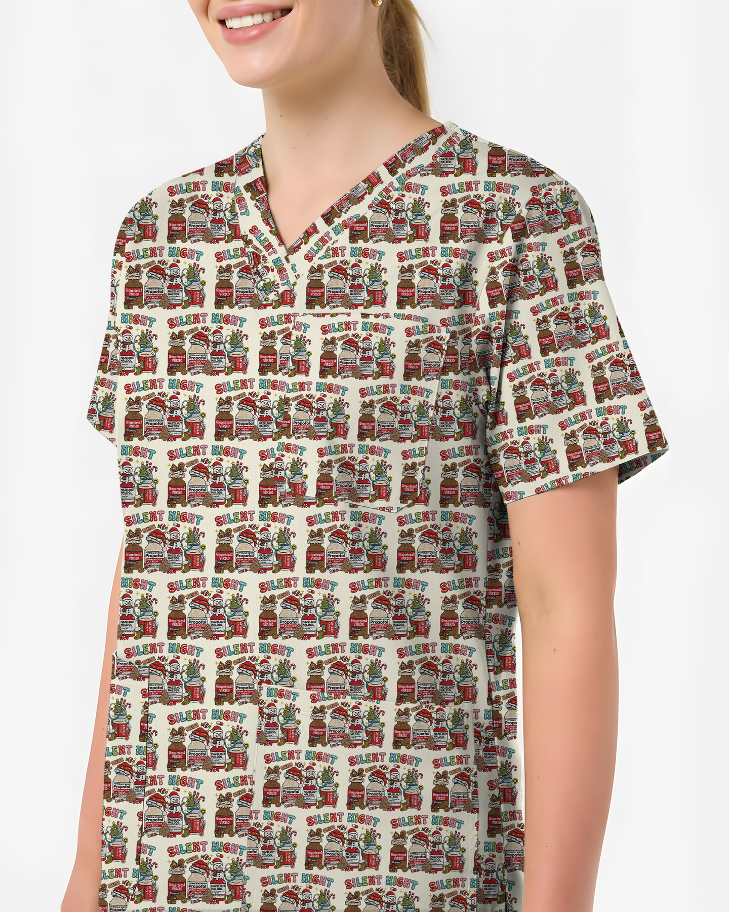 Funny Silent Night Medical Christmas Scrub Top
