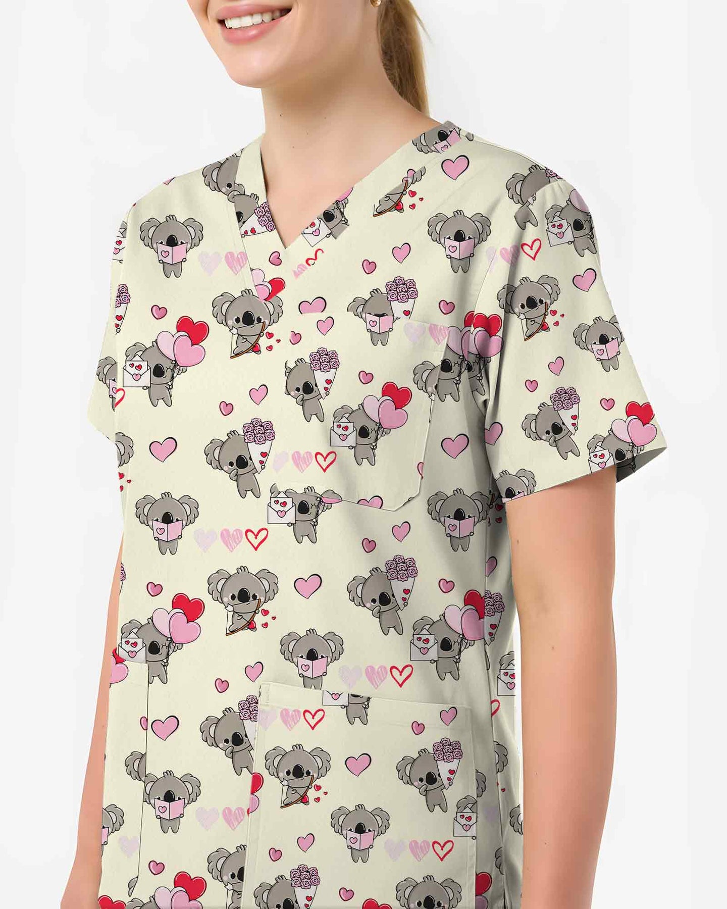 Cupid Koala Valentine Heart Medical Scrub Top