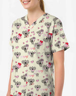 Cupid Koala Valentine Heart Medical Scrub Top