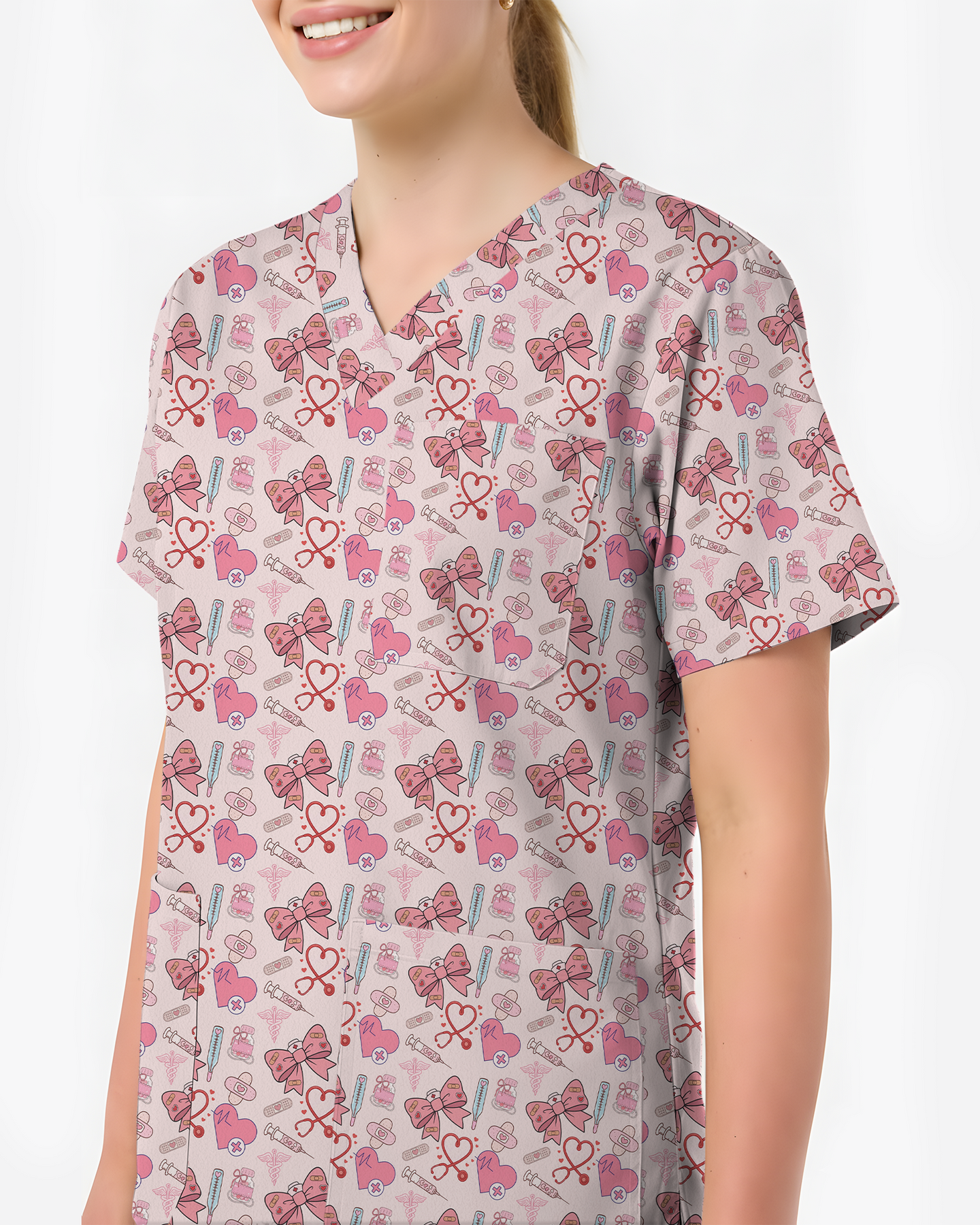 Pink Coquette Bow Nurse Life Scrub Top