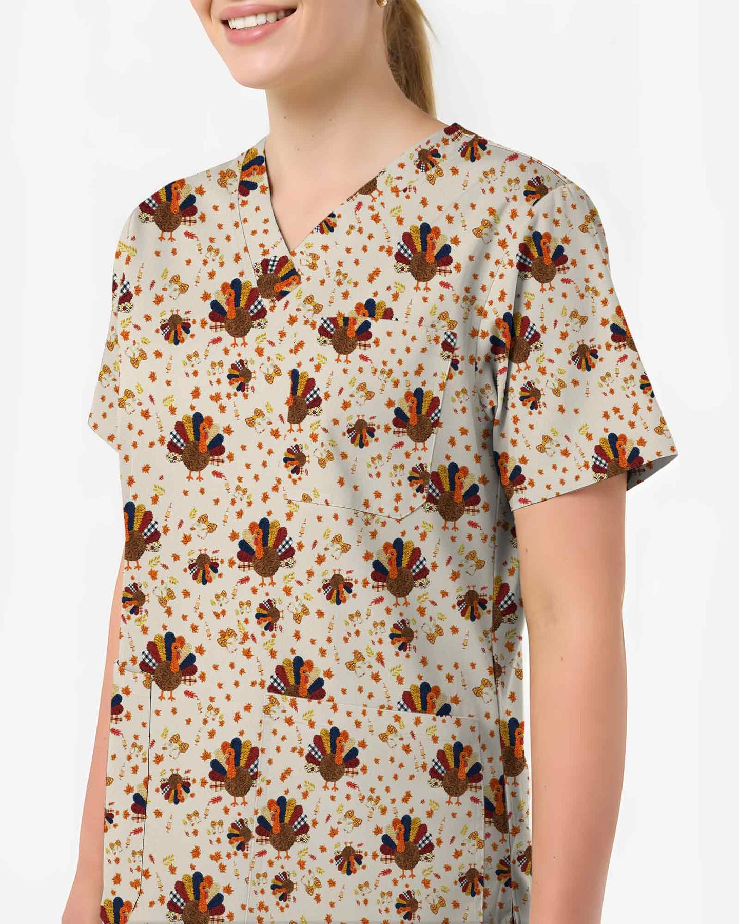 Thanksgiving Turkey Fall Scrub Top