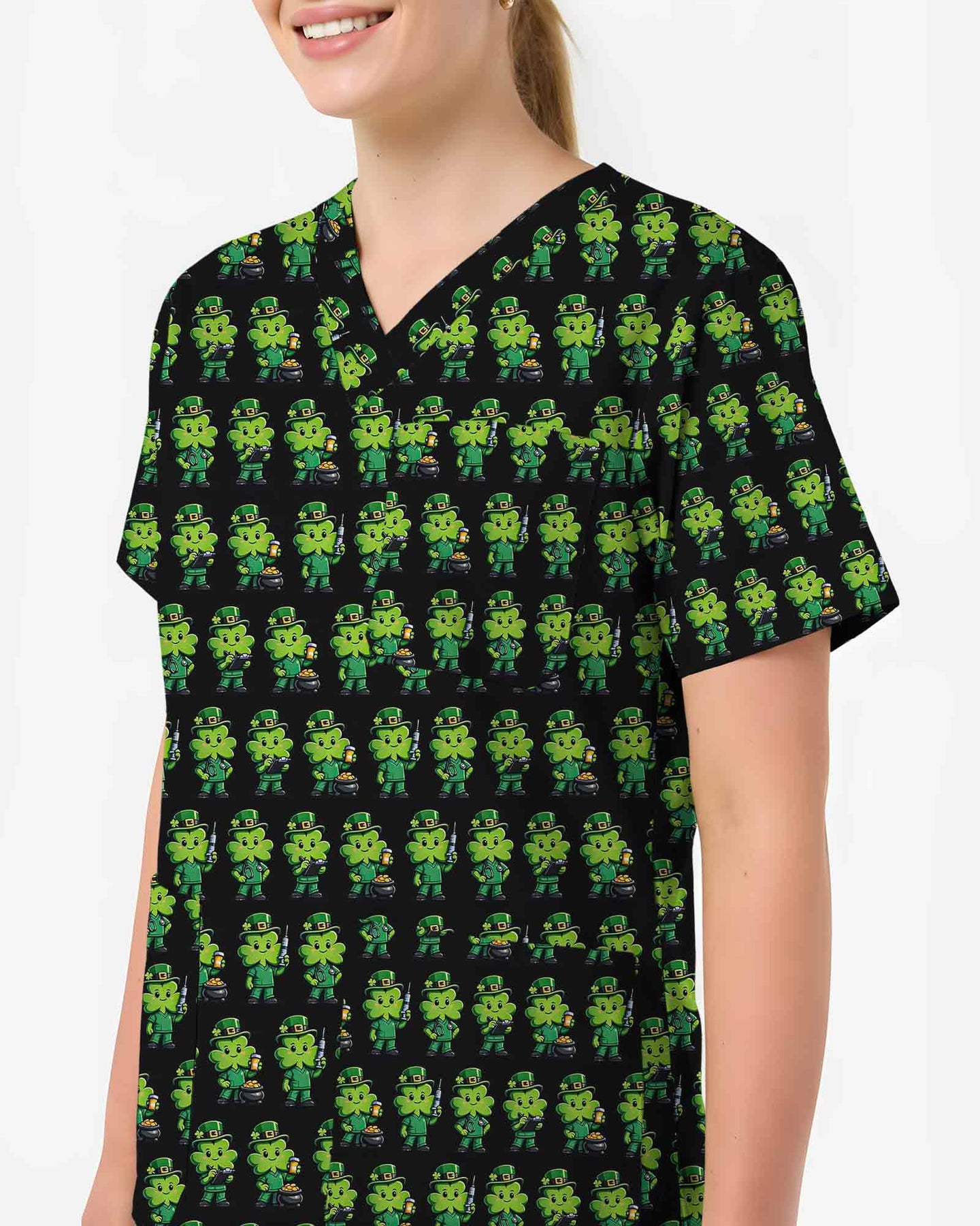 Lucky Shamrock Leprechaun St. Patrick's Day Scrub Top