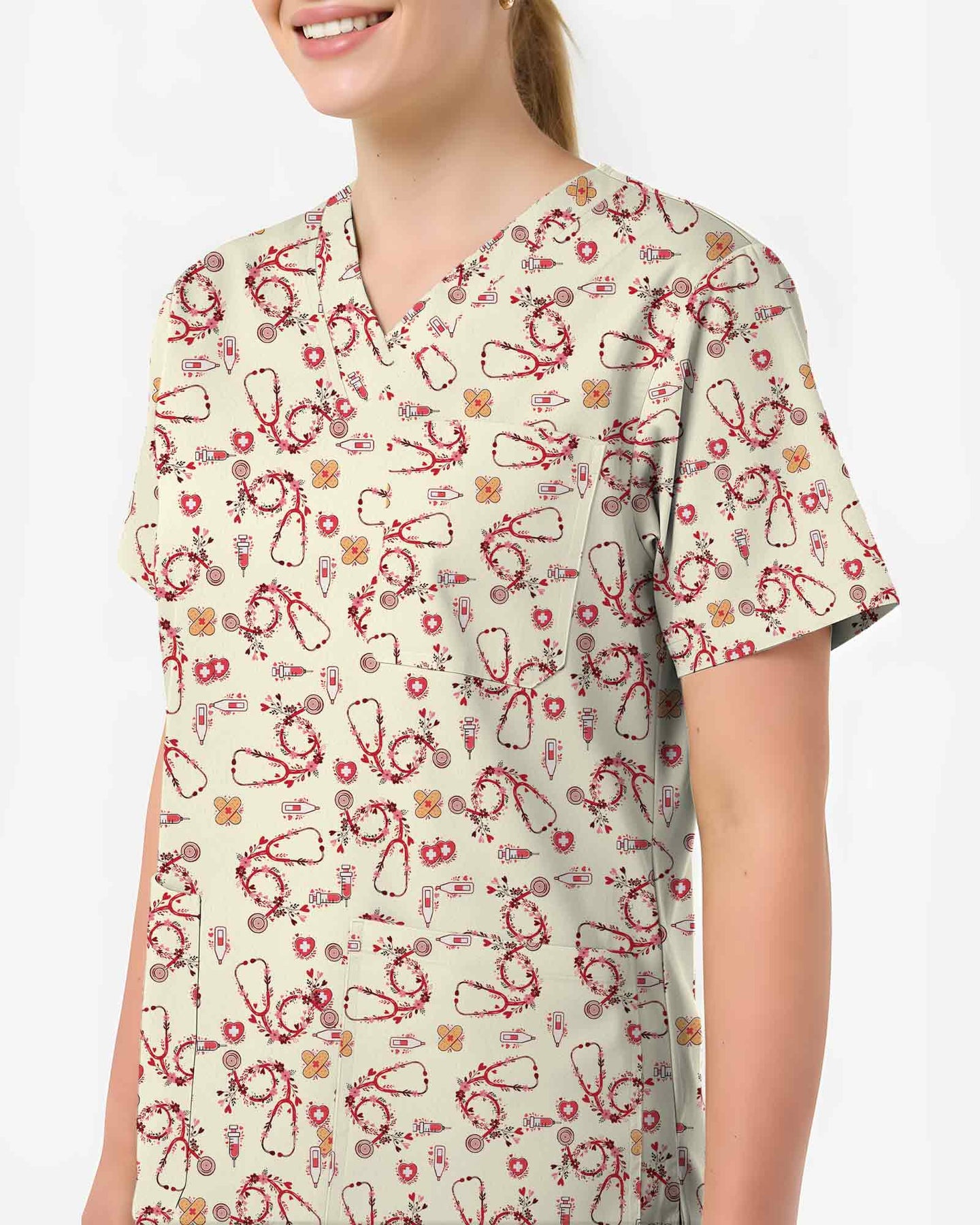 Floral Stethoscope Valentine Medical Scrub Top