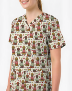 Cute Golden Retriever Christmas Medical Nurse Scrub Top
