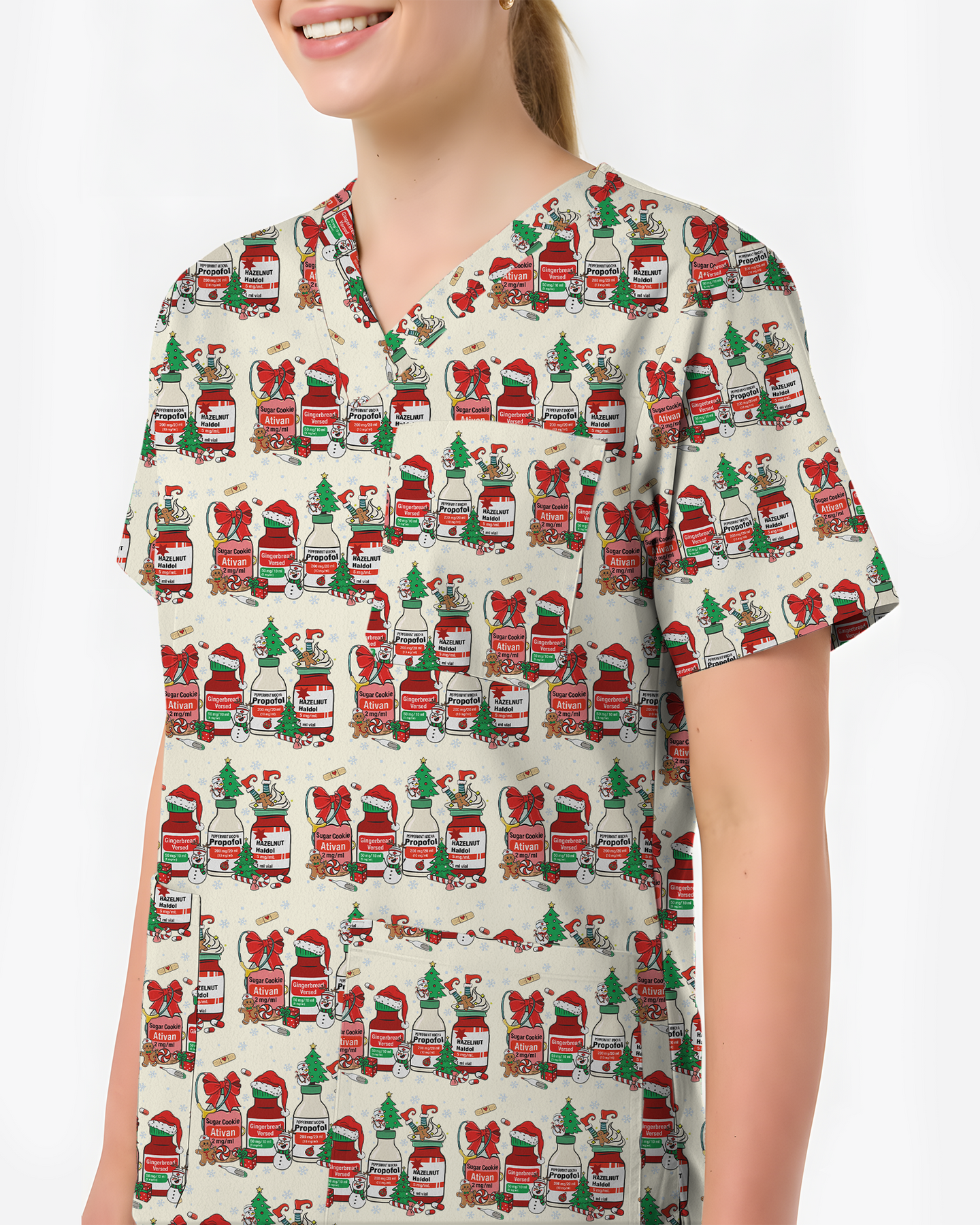 Funny Medical Christmas Medicine Bottle Nurse Scrub Top