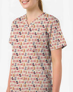 Cute Cat Nurse Heart Medical Scrub Top