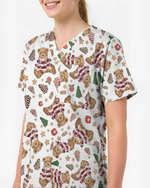 Cute Christmas Teddy Bear Medical Scrub Top