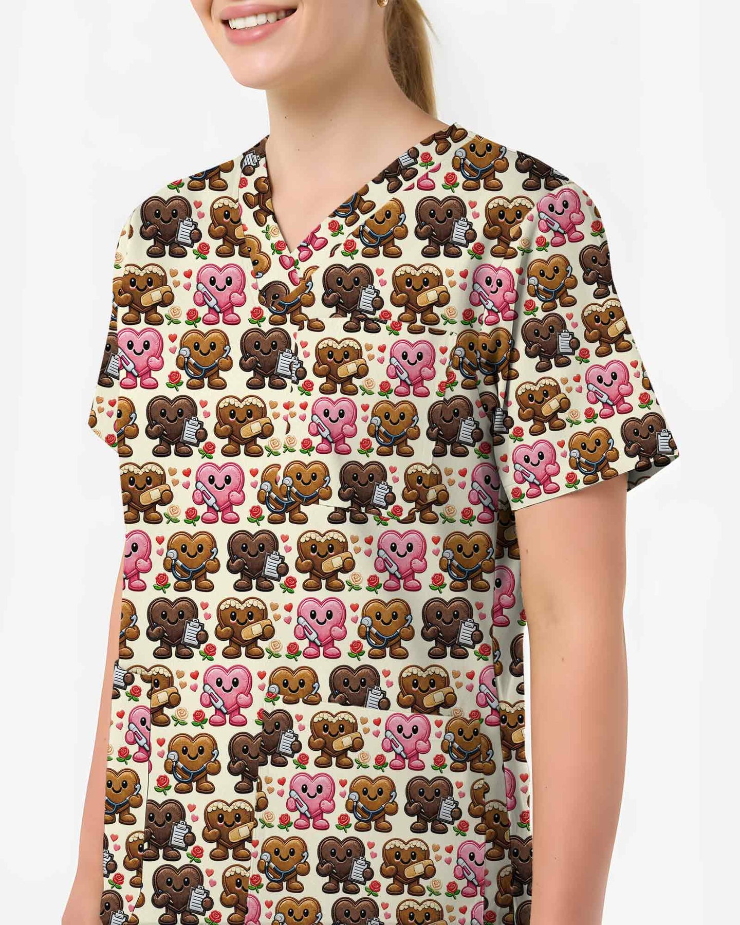 Cute Cartoon Heart Medical Scrub Top