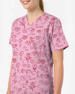 Romantic Rose and Hearts Valentine Scrub Top