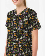 Festive Mardi Gras Cats Medical Scrub Top