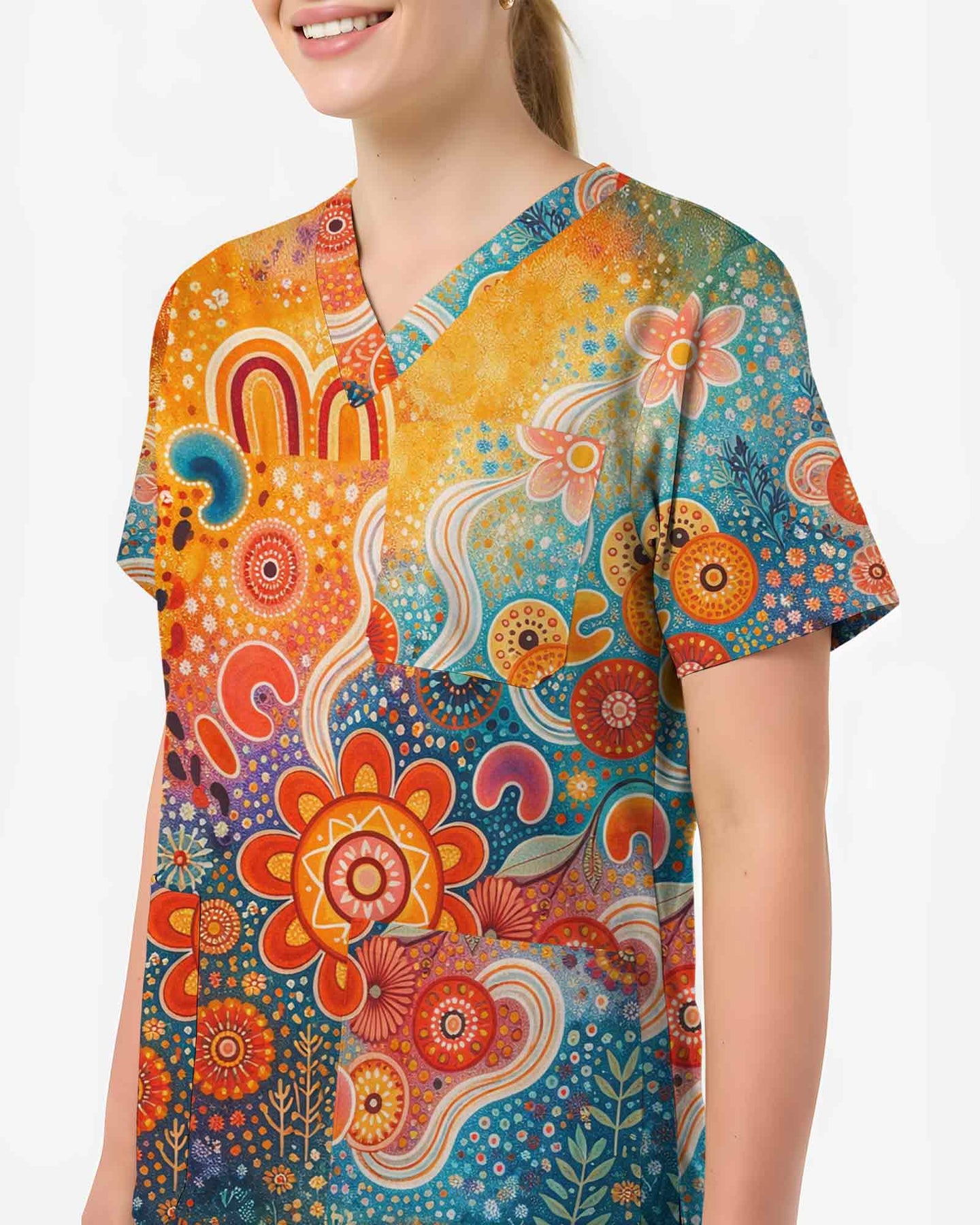 Aboriginal Indigenous Art Medical Scrub Top