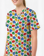 Autism Awareness Colorful Puzzle Piece Nurse Scrub Top